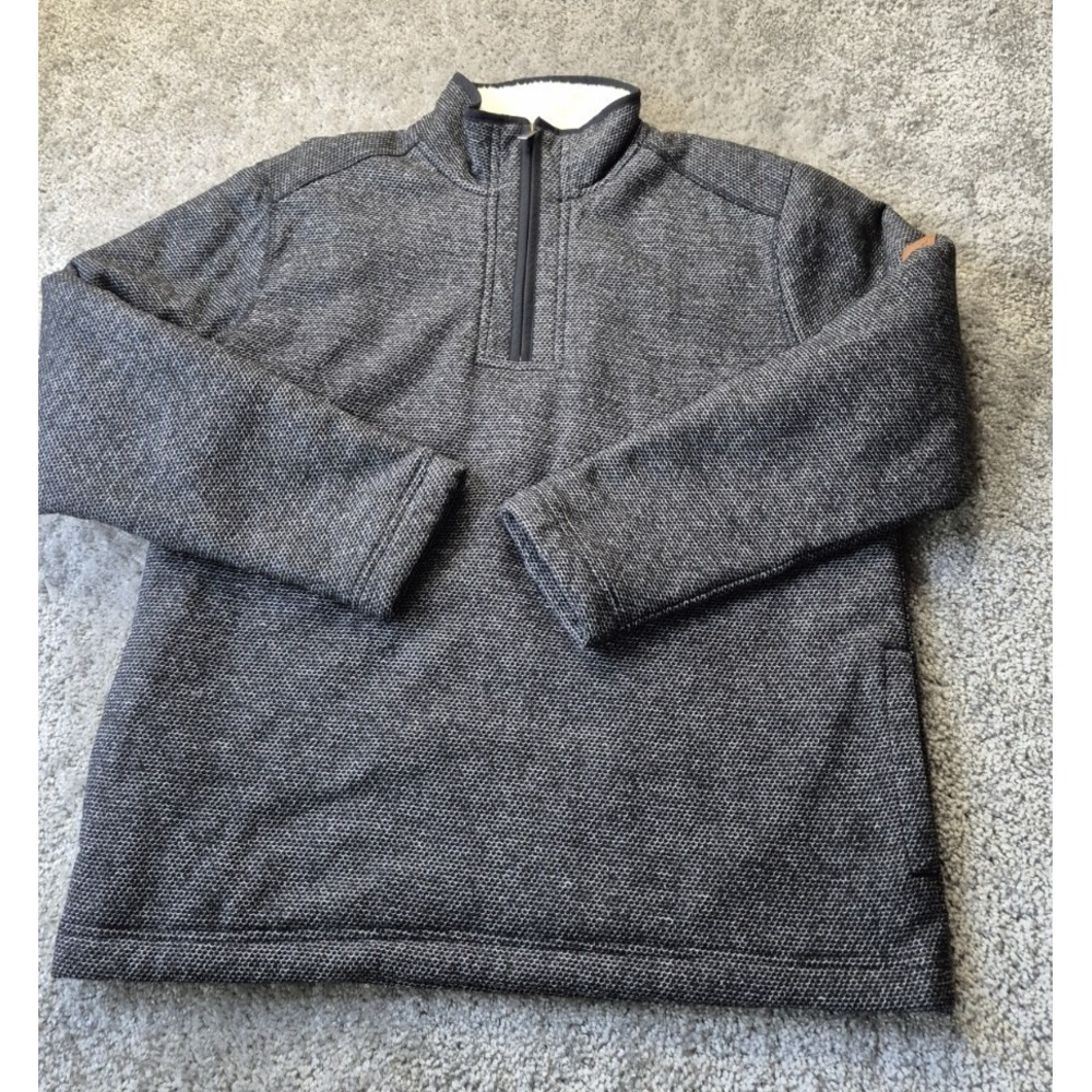 Orvis Sweater Mens Medium Gray Black Pullover Sherpa Lined Quarter Zip Warm
